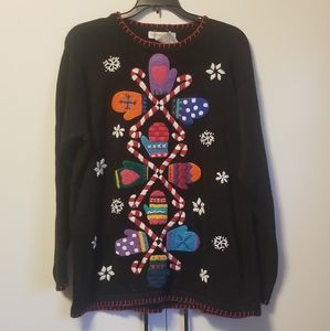 Ugly Christmas Sweater Black with Colorful Mittens